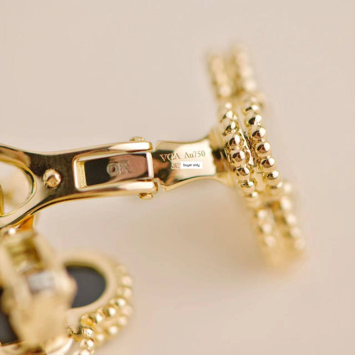 Pre-loved VCA Vintage Alhambra Black Onyx Yellow Gold Earrings