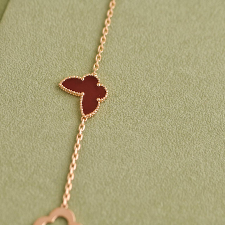 Second Hand Van Cleef Limited Edition Byzantine Lucky Alhambra Carnelian 18K Rose Gold Necklace