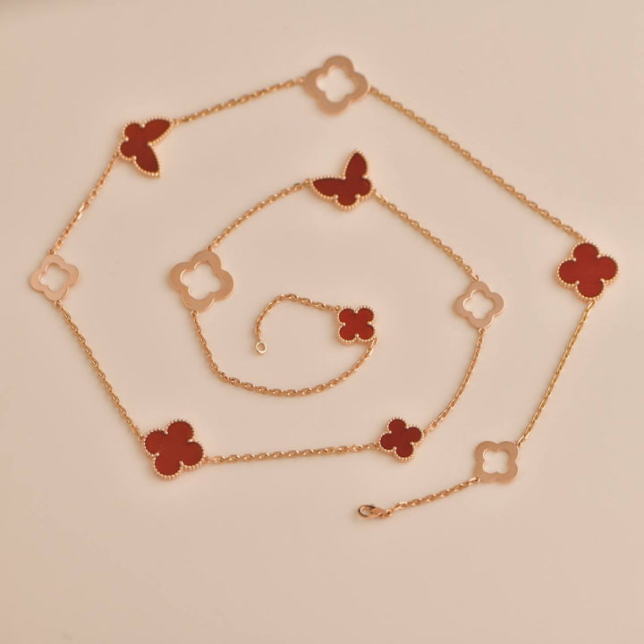 Preowned Van Cleef & Arpels VIP Limited Custom Made Rose Gold Alhambra Lucky Byzantine Necklace