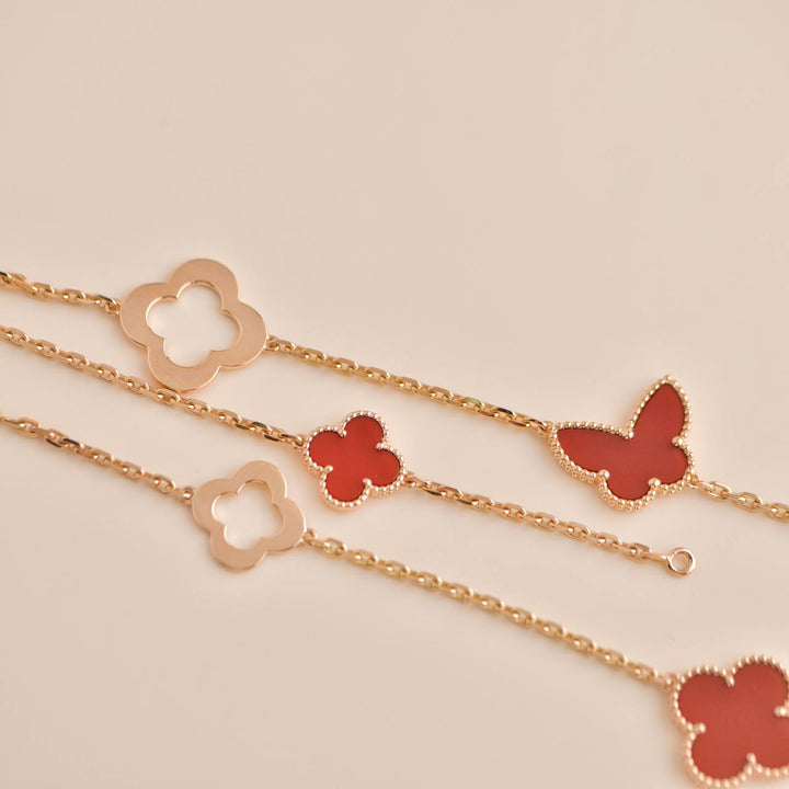 Preloved VCA Limited Edition Byzantine Lucky Alhambra Carnelian 18K Rose Gold Necklace
