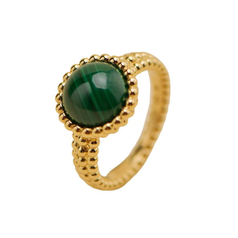 Van Cleef & Arpels Perlée Malachite 18k Yellow Gold Ring Size 54