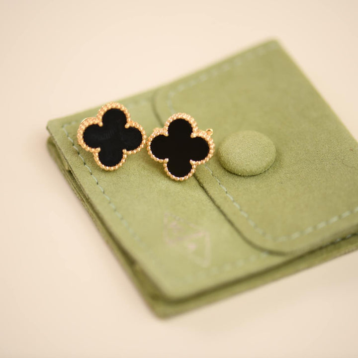 Van Cleef & Arpels Vintage Alhambra Onyx 18K Yellow Gold Earrings