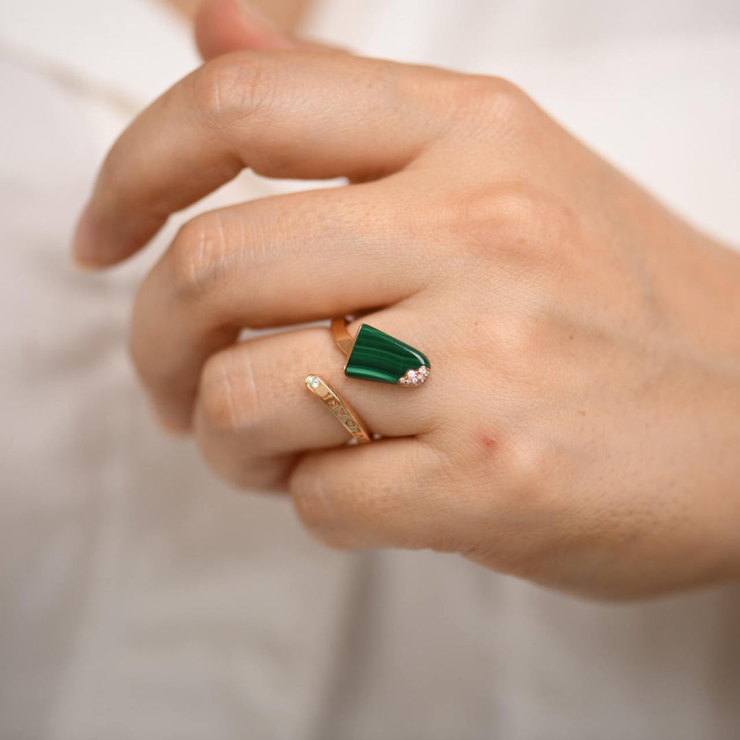 Preloved Bvlgari Gelati Diamond Malachite 18K Rose Gold Ring Size 51