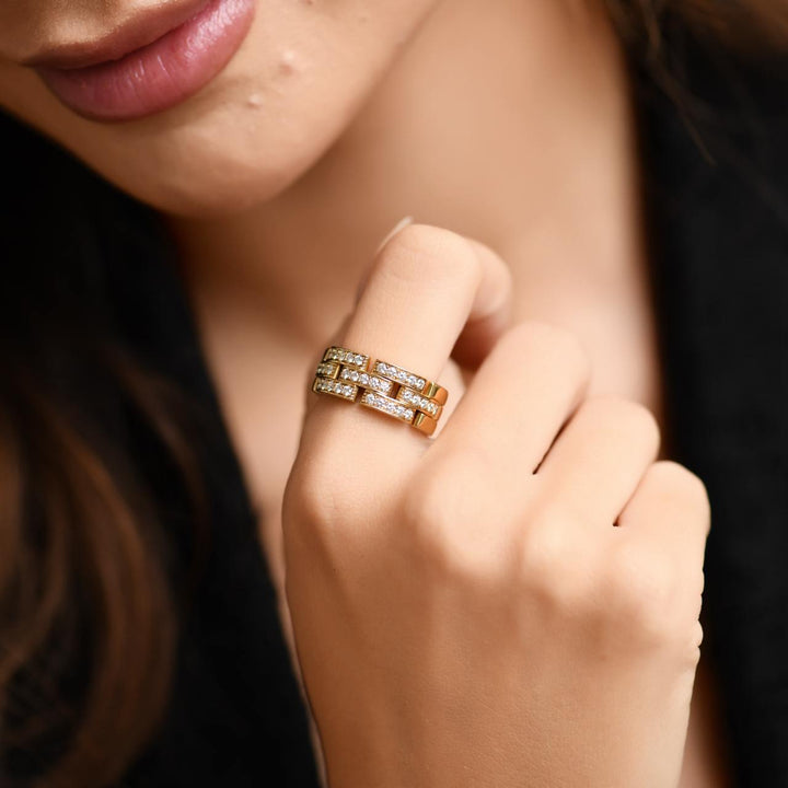 Cartier Maillon Panthère Half Paved Diamond 18K Yellow Gold Ring Size 54