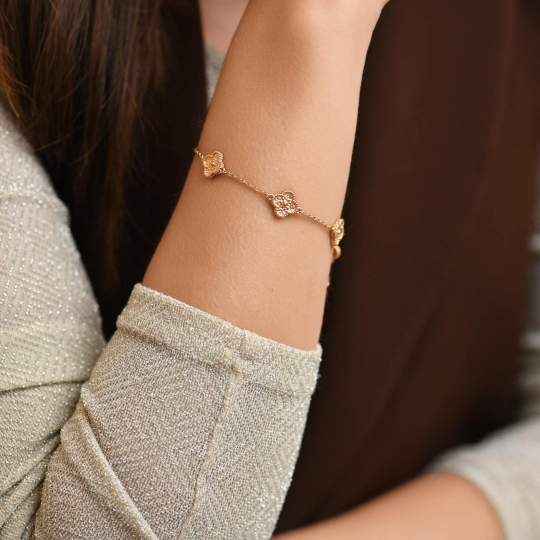 preowned Van Cleef & Arpels Sweet Alhambra 6 Motif 18K Hammered Rose Gold Bracelet