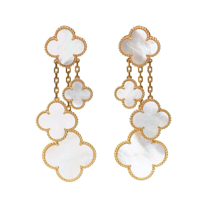 Van Cleef & Arpels Magic Alhambra 4 Motif Mother of Pearl 18K Yellow Gold Earrings