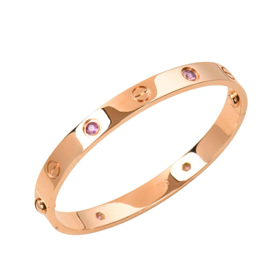 Preloved Cartier Love 4 Pink Sapphire 18k Rose Gold Bracelet Size 16