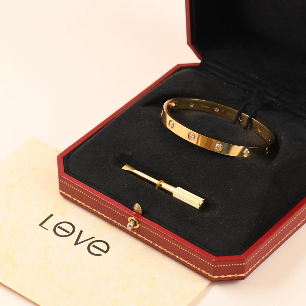 Cartier Love 10 Diamonds 18K Yellow Gold Bracelet Size 17
