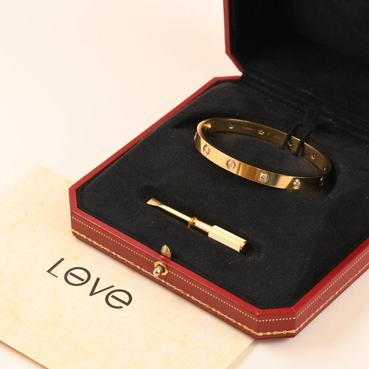 Cartier Love 10 Diamonds 18K Yellow Gold Bracelet Size 17