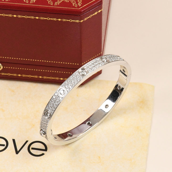 Preowned Cartier Love Diamond Pave White Gold Bracelet Size 17