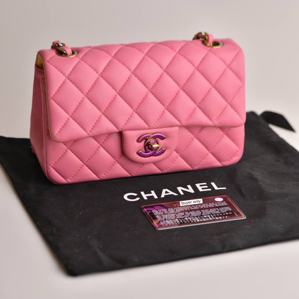 Preowned Chanel Quilted Pink Lambskin Single Flap Mini Bag