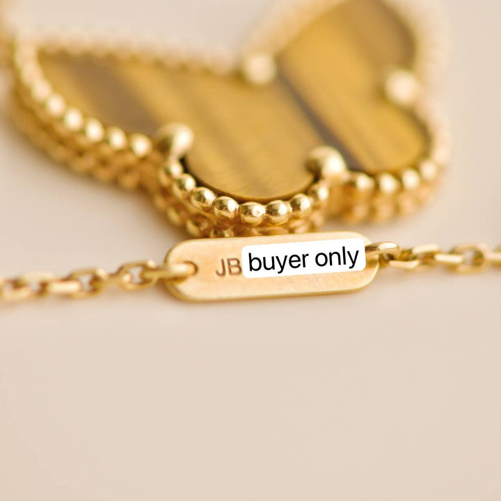 Preowned Van Cleef Lucky Alhambra Butterfly Tiger Eye Yellow Gold Pendant Necklace