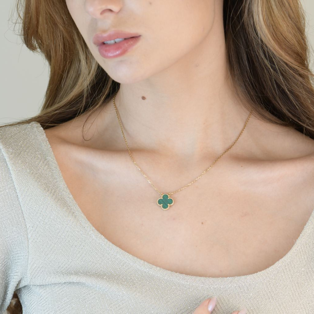 Preloved VCA Vintage Alhambra Malachite 18K Yellow Gold Pendant Necklace