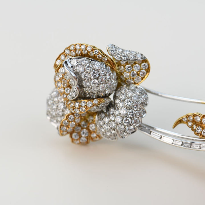 Preowned Diamond Rose Flower 18K Gold Brooch
