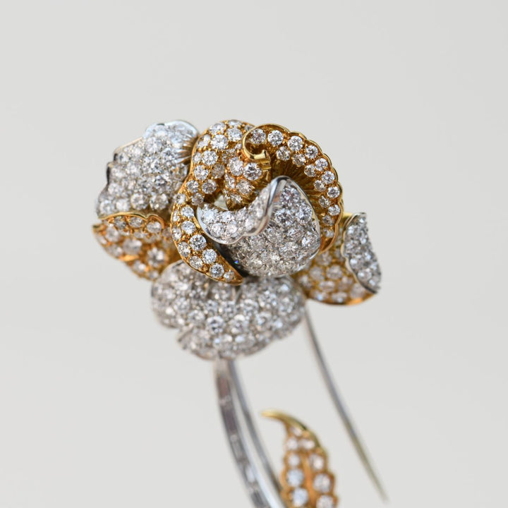 Second Hand Diamond 18K Gold Rose Flower Brooch