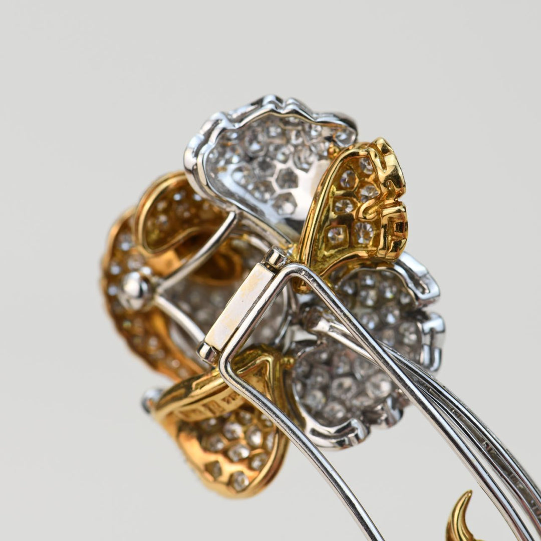 Preowned Diamond 18K Gold Rose Flower Brooch