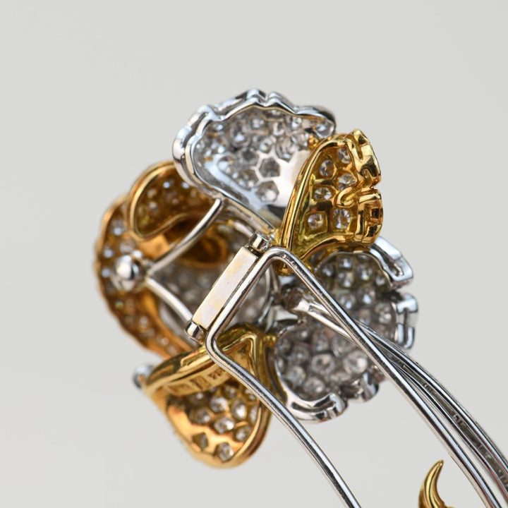 Preowned Diamond 18K Gold Rose Flower Brooch