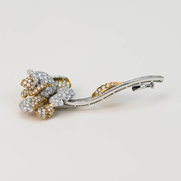 Used Diamond 18K Gold Rose Flower Brooch