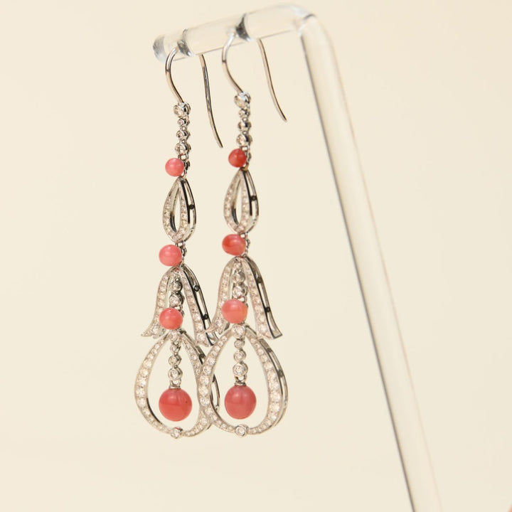 Conch Pearl Diamond 18K White Gold Earrings