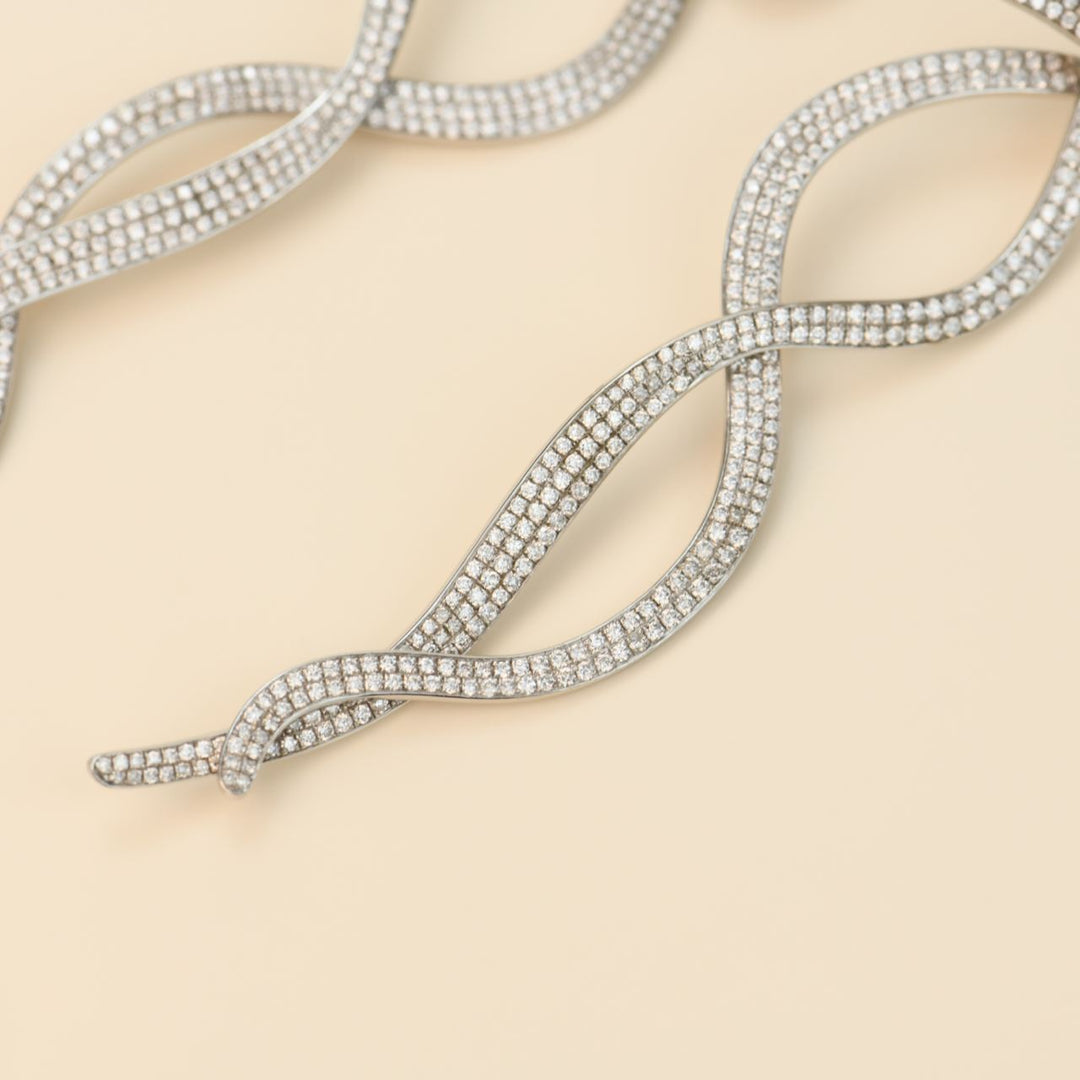 Diamond Pearl 18K White Gold Long Bow Earrings