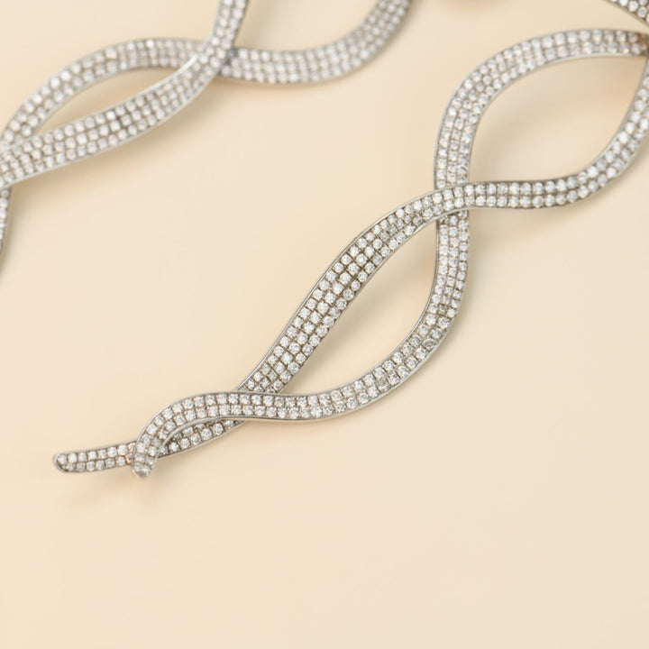 Diamond Pearl 18K White Gold Long Bow Earrings