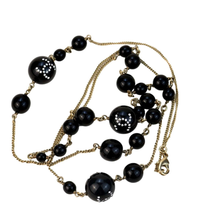 Preloved Chanel CC Black Beads Long Chain Necklace
