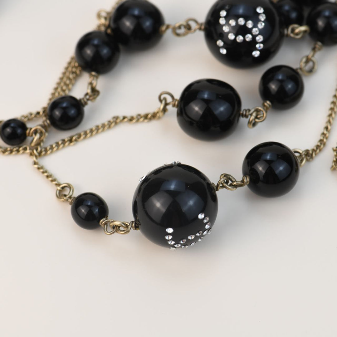 Preowned Chanel CC Black Beads Chain Necklace