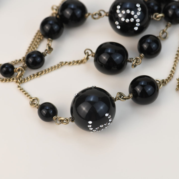 Preowned Chanel CC Black Beads Chain Necklace