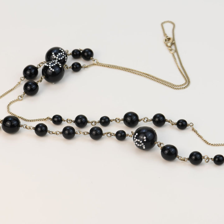 Used Chanel CC Black Beads Chain Necklace