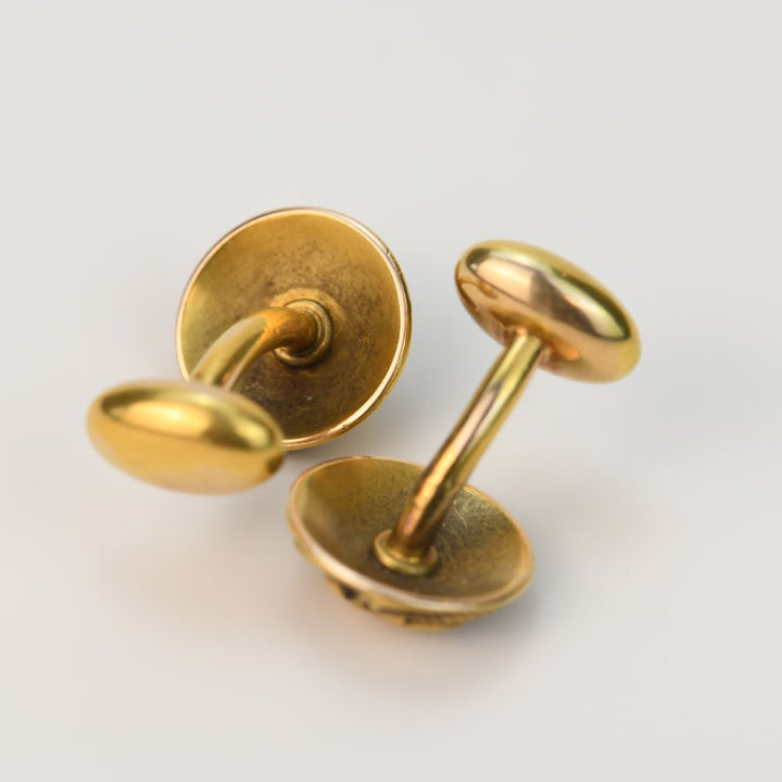 Art Nouveau Cabochon Emerald 14K Gold Dragon Heads Cufflinks