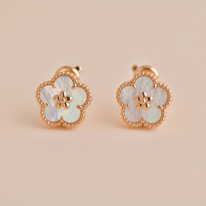 Van Cleef & Arpels Lucky Spring Plum Blossom Mother of Pearl Rose Gold Earrings