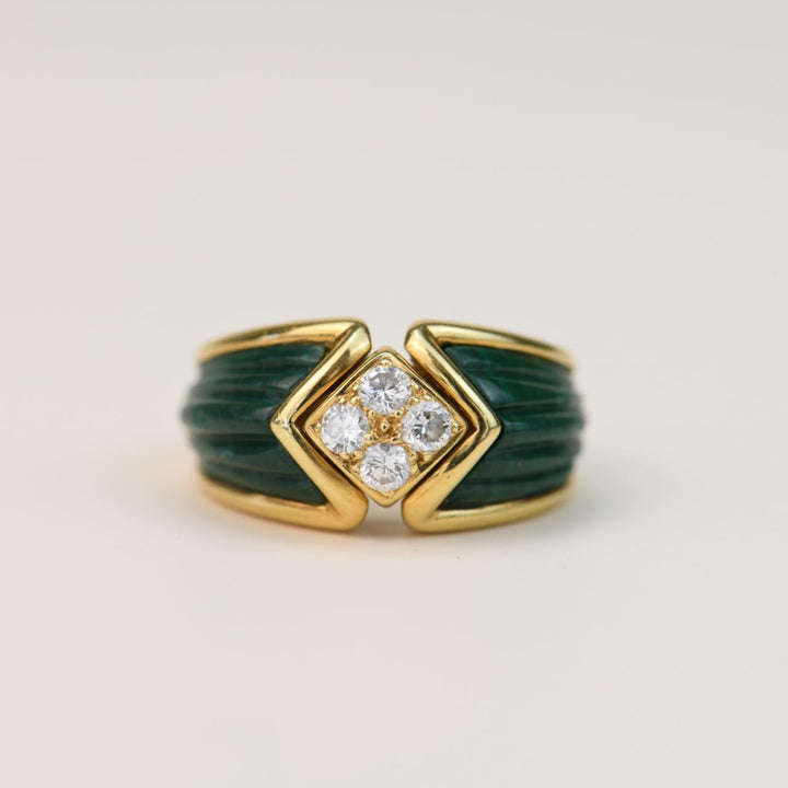 Boucheron Diamond Malachite Yellow Gold Ring Size 52