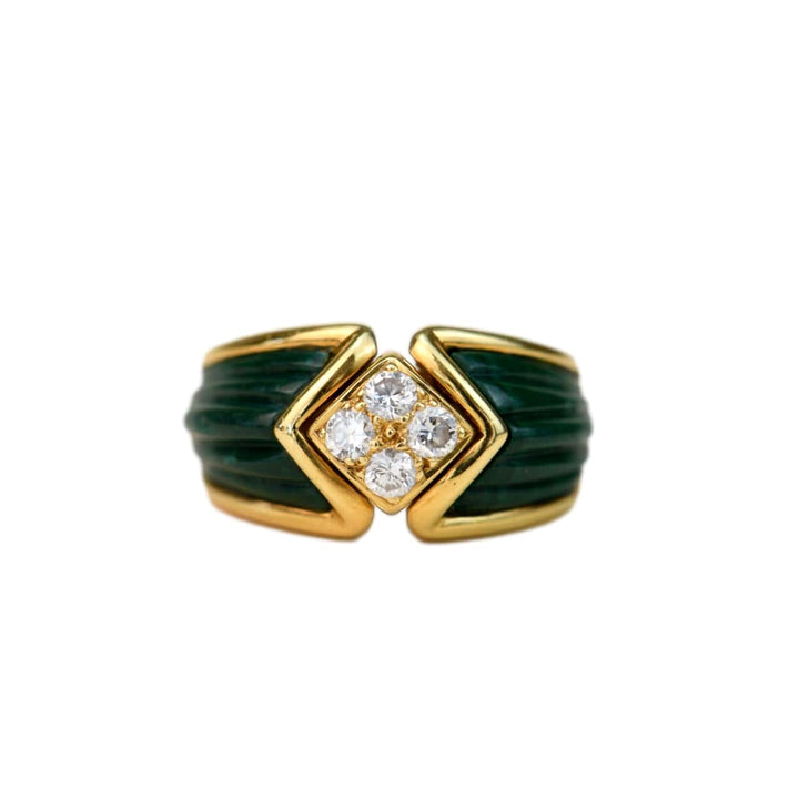 Boucheron Diamond Malachite Yellow Gold Ring Size 52
