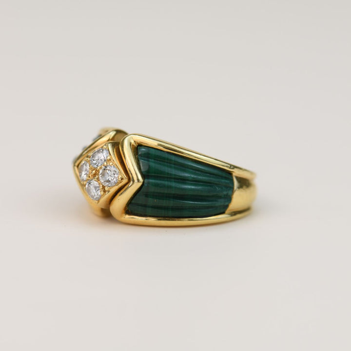 Boucheron Diamond Malachite Yellow Gold Ring Size 52