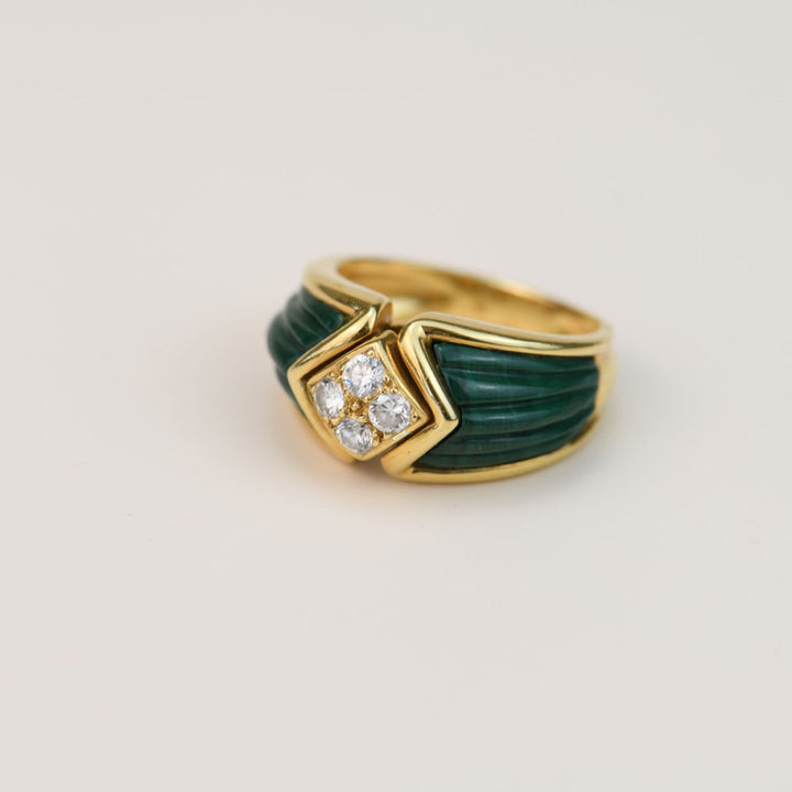 Boucheron Diamond Malachite Yellow Gold Ring Size 52