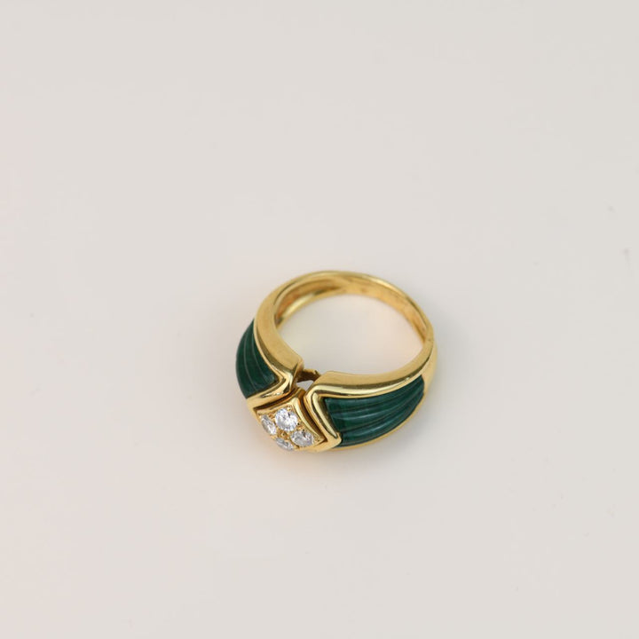 Boucheron Diamond Malachite Yellow Gold Ring Size 52