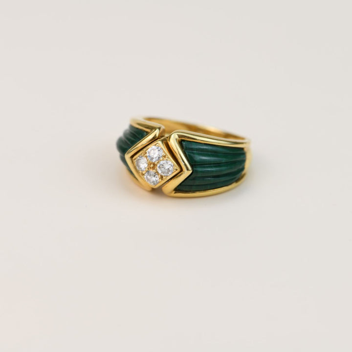 Boucheron Diamond Malachite Yellow Gold Ring Size 52