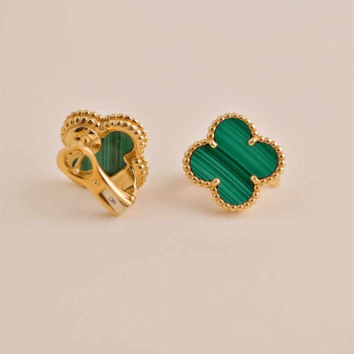 Van Cleef & Arpels Vintage Alhambra Malachite Yellow Gold Earrings
