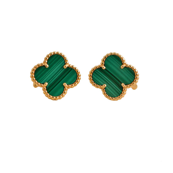 Van Cleef & Arpels Vintage Alhambra Malachite Yellow Gold Earrings