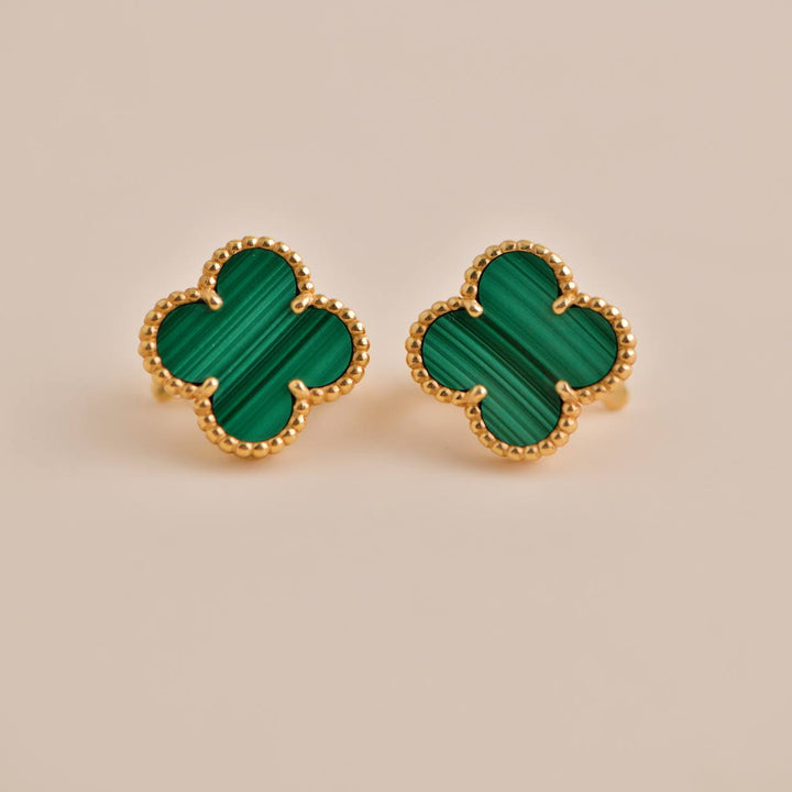 Van Cleef & Arpels Vintage Alhambra Malachite Yellow Gold Earrings