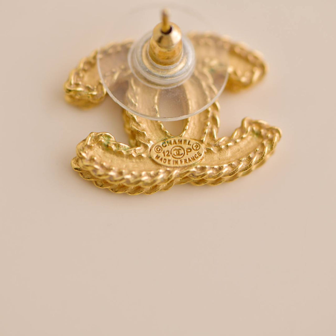 Used Chanel Gold Tone CC Stud Earrings