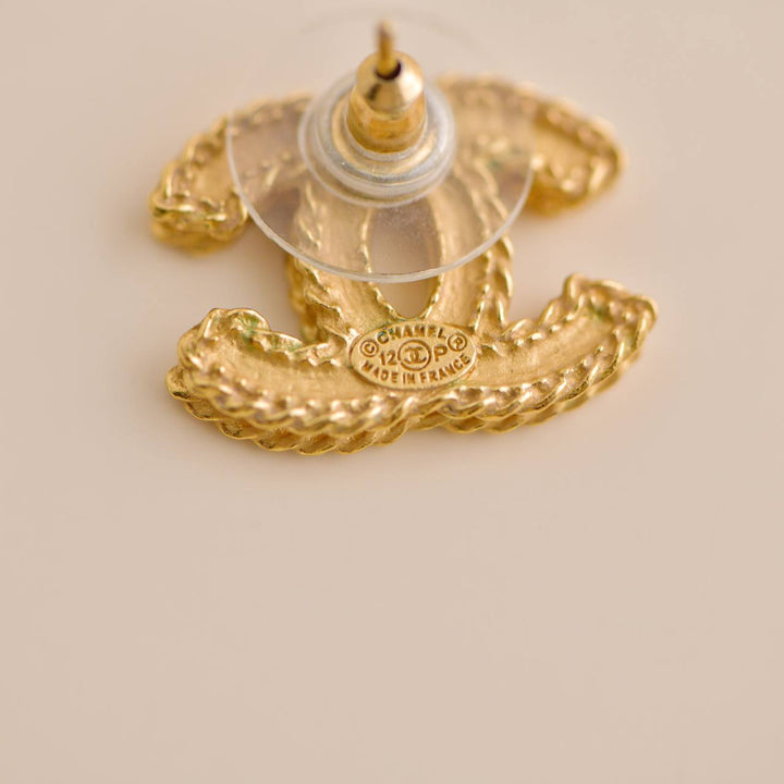 Used Chanel Gold Tone CC Stud Earrings