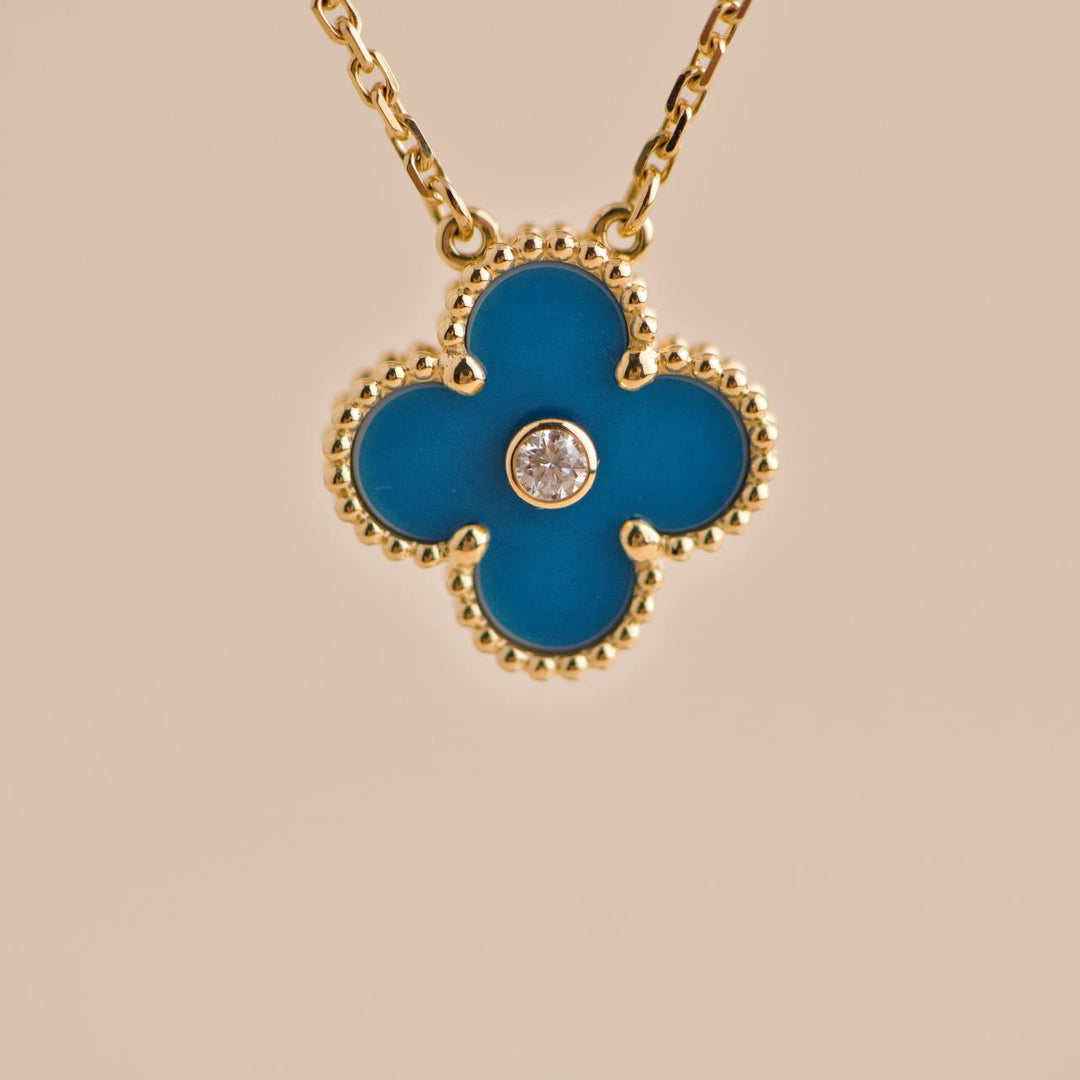 Preowned VCA Diamond Celestial Blue Sèvres Porcelain 2019 Holiday Pendant Necklace