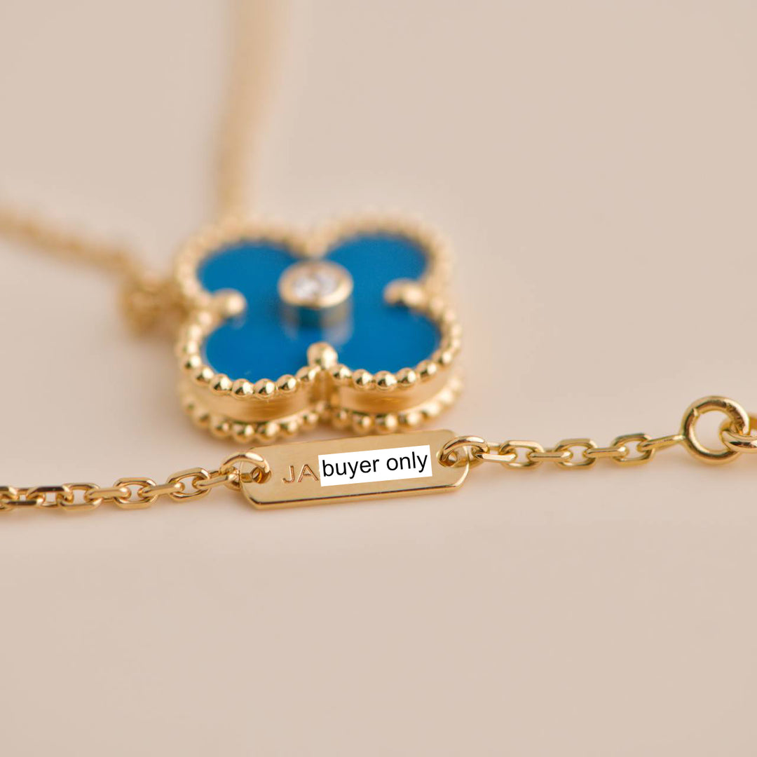 Second Hand Van Cleef Diamond Celestial Blue Sèvres Porcelain 2019 Holiday Pendant Necklace