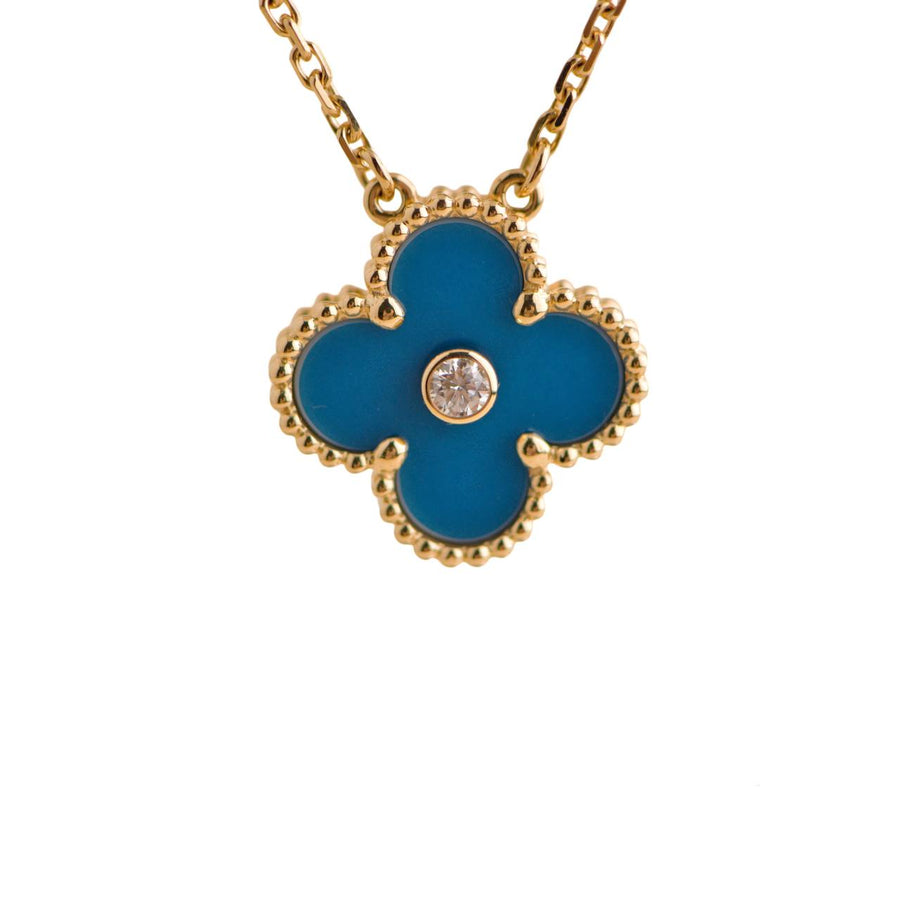 Preloved Van Cleef & Arpels Diamond Celestial Blue Sèvres Porcelain 2019 Holiday Pendant Necklace