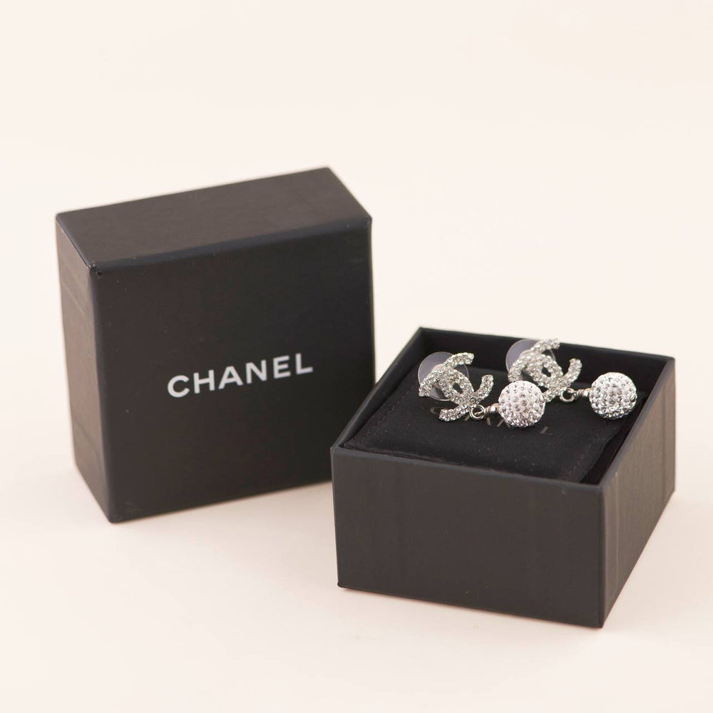 Preowned Chanel Encrusted Crystal CC Drop Earrings
