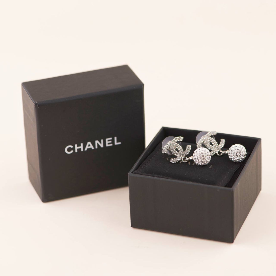 Preowned Chanel Encrusted Crystal CC Drop Earrings