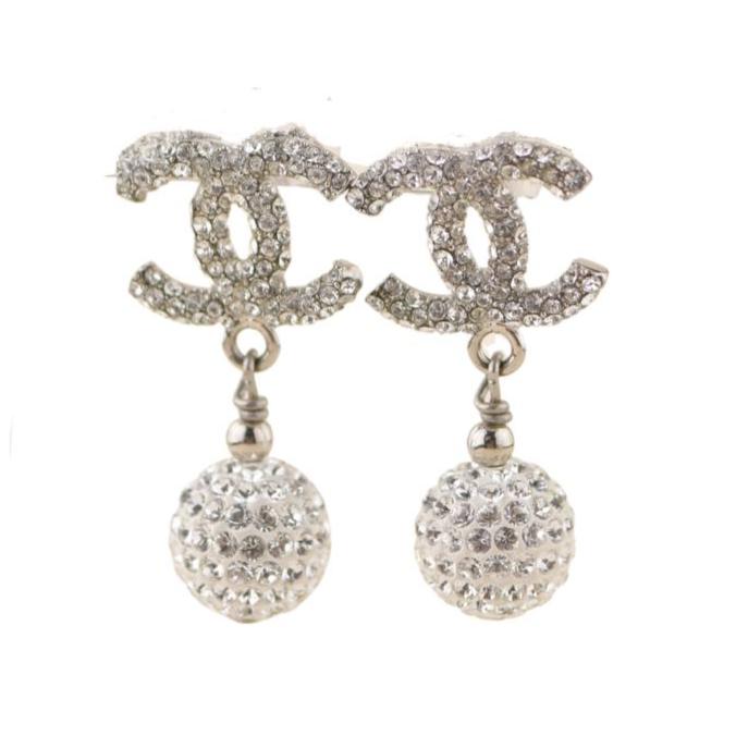 Preloved Chanel Encrusted Crystal CC Drop Earrings
