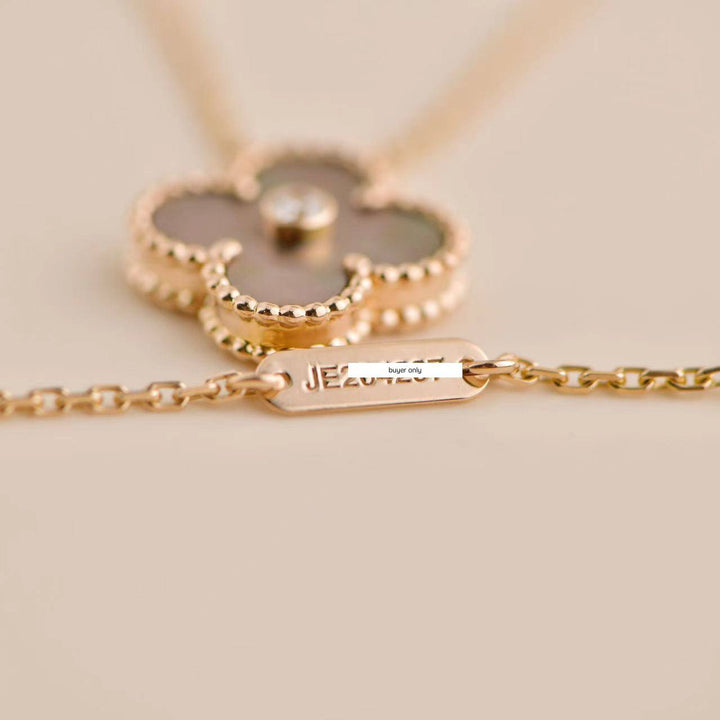 Preowned VCA Vintage Alhambra Grey Mother of Pearl 18k Rose Gold 2014 Holiday Pendant