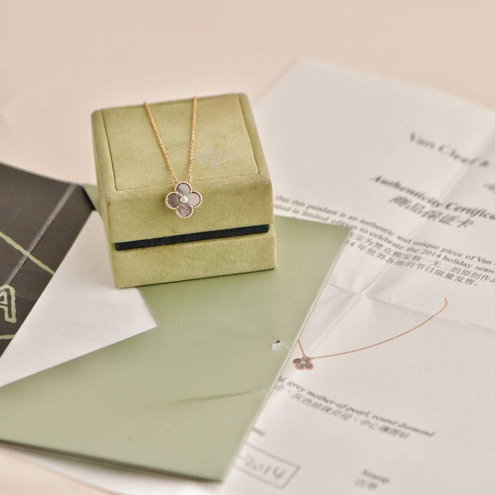Preowned Van Cleef & Arpels 2014 Grey Mother of Pearl 18k Rose Gold Holiday Pendant